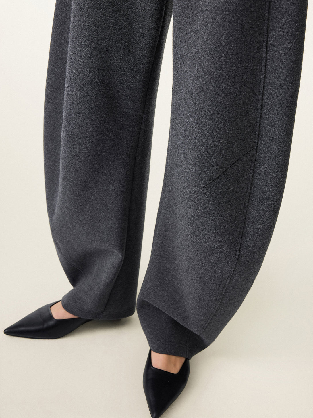 Stretch Mid Rise Barrel Leg Knit Pants with Pockets
