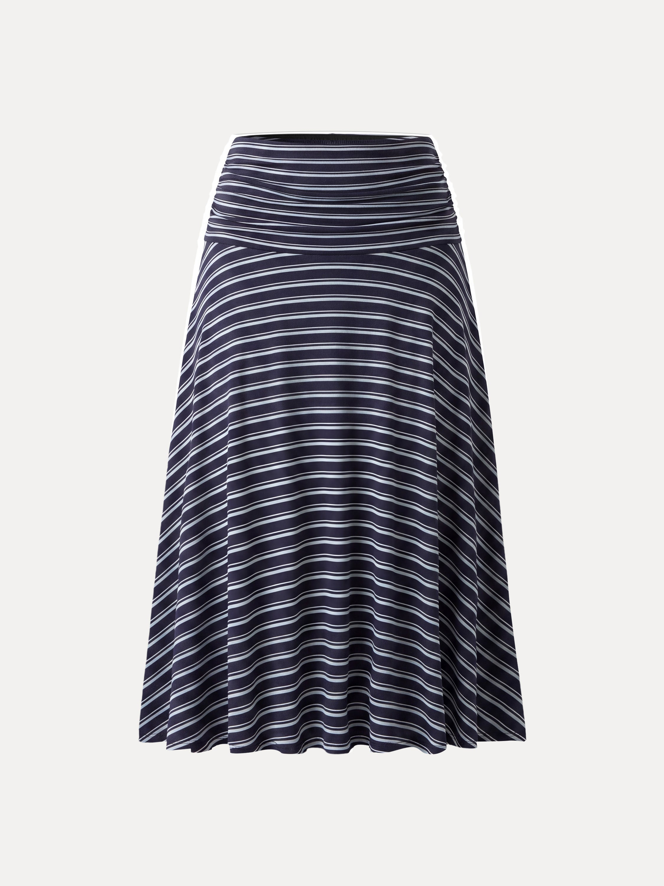 Flowy Striped Circle Flare Ruched Midi Skirt