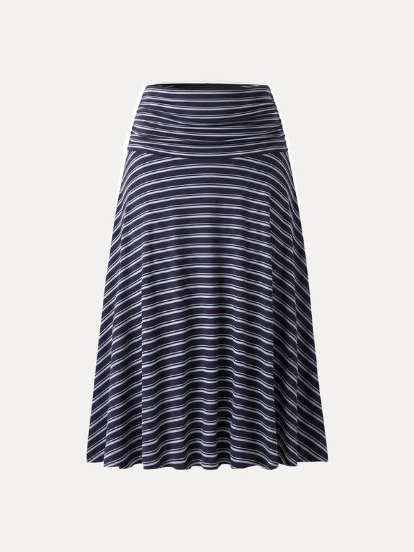 OGLmove Flowy Striped Circle Flare Ruched Midi Skirt Blue/Navy Stripe XS