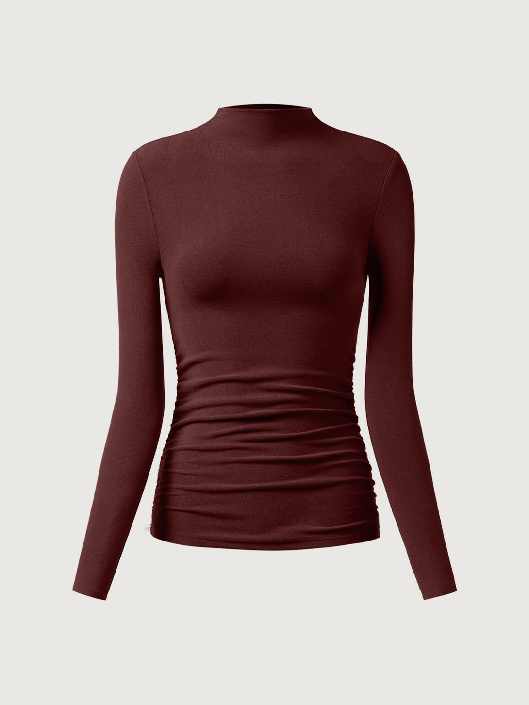 Thermal Ruched Sides Tuckable Mockneck Top Ruby XS