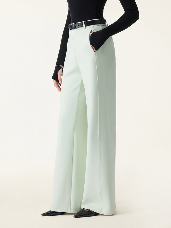 Stretch Cotton Blend Slimming High Rise Wide Leg Pants