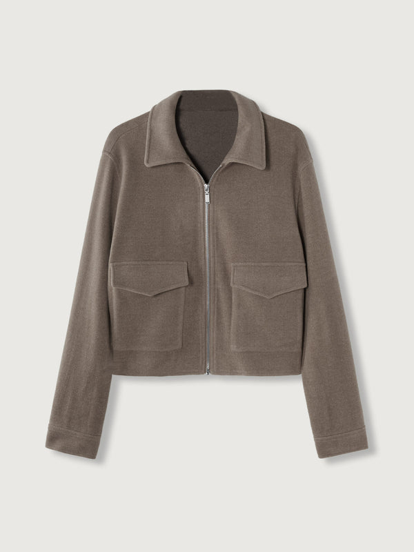 Wool-Like Fleece Full-Zip Cropped Jacket