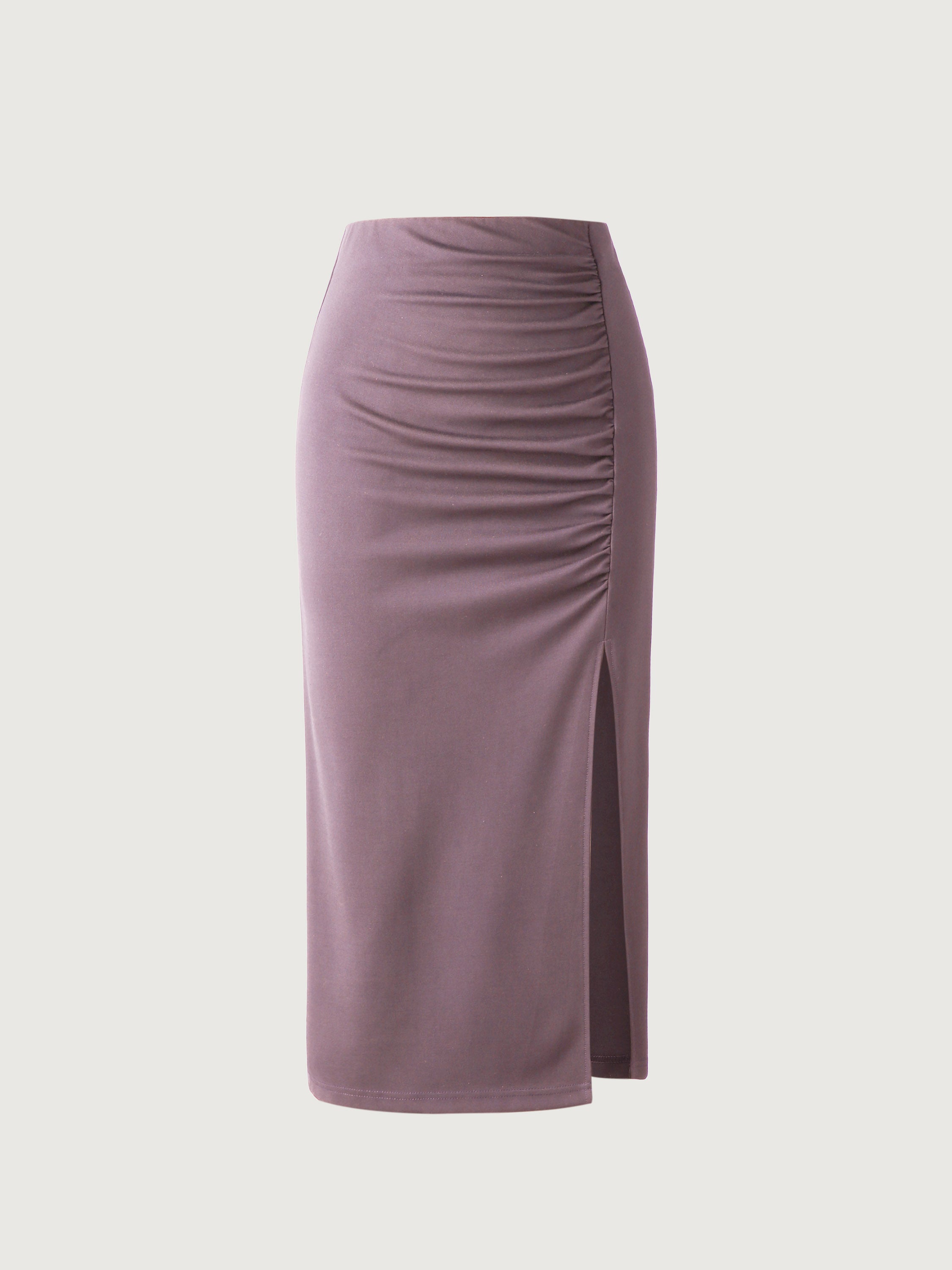 Ruching Slit Midi Skirt - Taro Purple