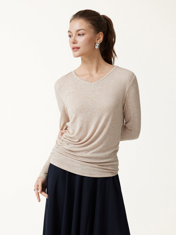 OGLmove LiteWarm V-Neck Long Sleeve Ruched Top Heather Pinky Mist XXS