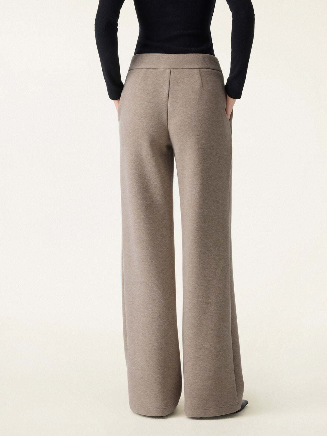 2Pcs Set Stand Collar Belted Coat & Mid Rise Straight Pull-on Pants with Pockets