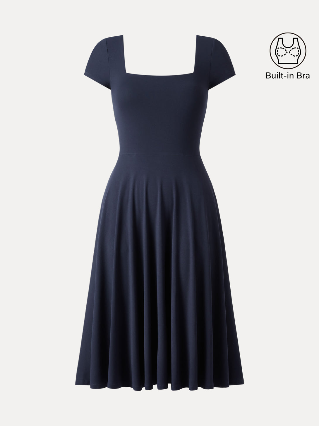 flowy short sleeve midi dress Casual Going Out Regular Fit Midnight Navy/XS Midi Dresses Fitted Sleeves Short Sleeves Square Neck Women Dresses OGLmove