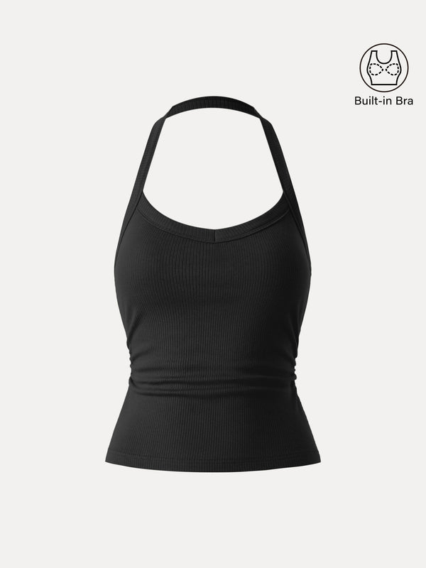 OGLmove Halter Neck Side Ruched Ribbed Bra Tank