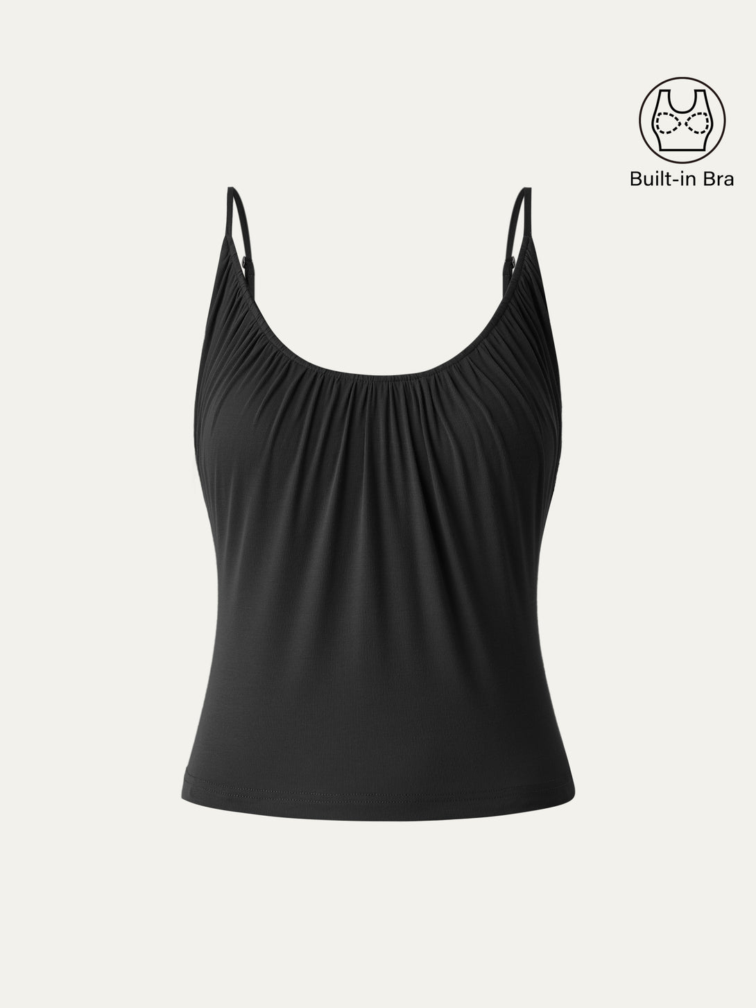 Scoop Neck Gathered Spaghetti Brami Top Cropped Black