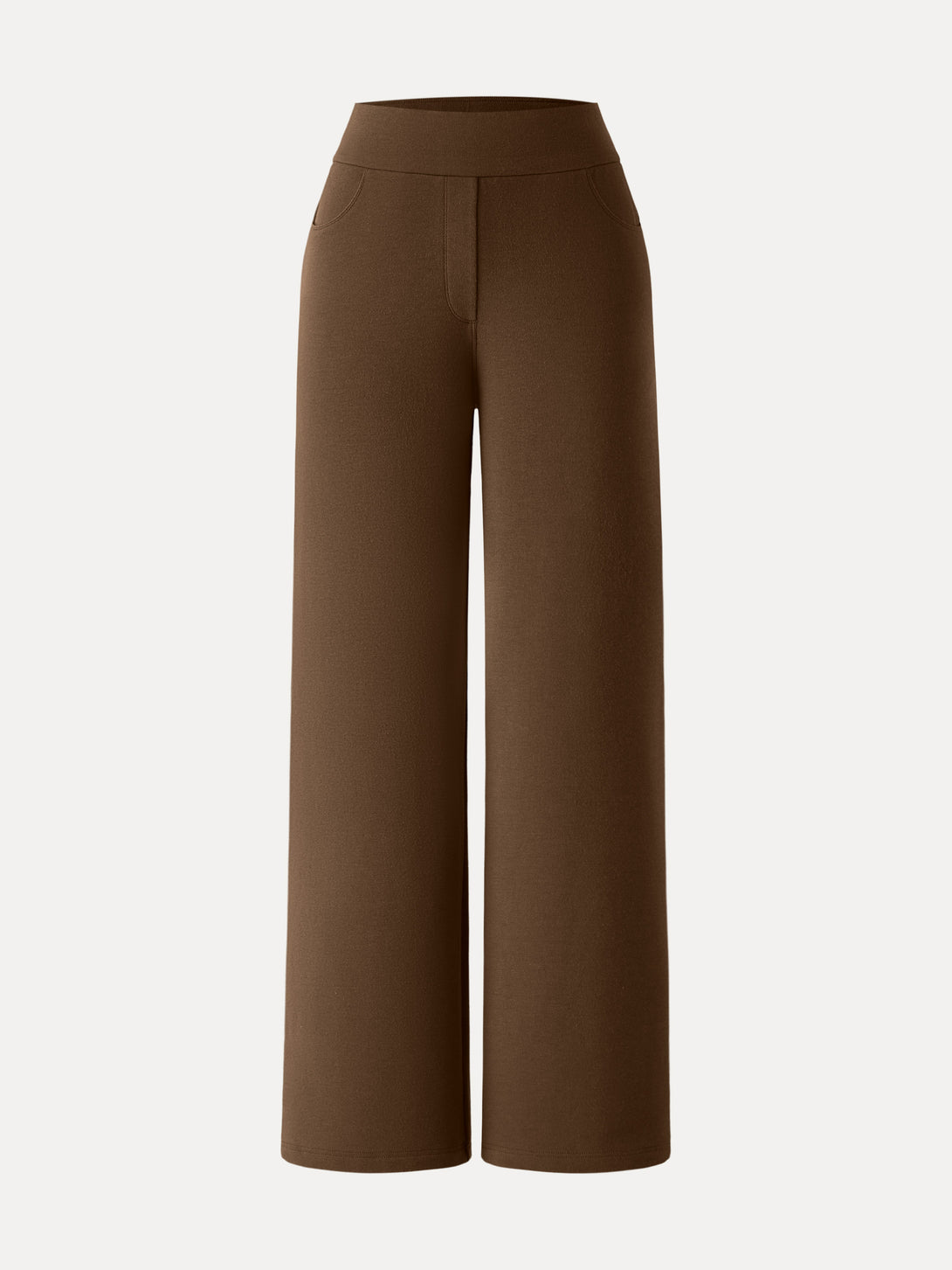 Mid Rise Wide Waistband Wide Leg Pull-on Pants with Pockets Regular Hazelnut