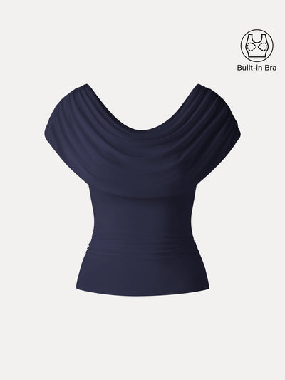 OGLmove Draped U-Neck Ruched Bra Top Midnight Navy XS