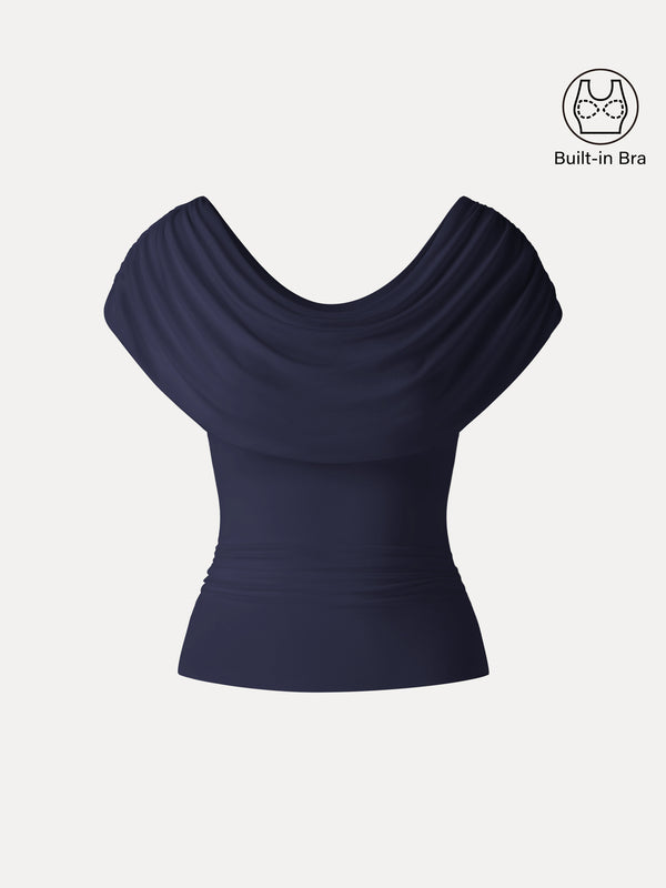 OGLmove UltraSoft SkinKiss Draped U-Neck Ruched Bra Top Midnight Navy XS
