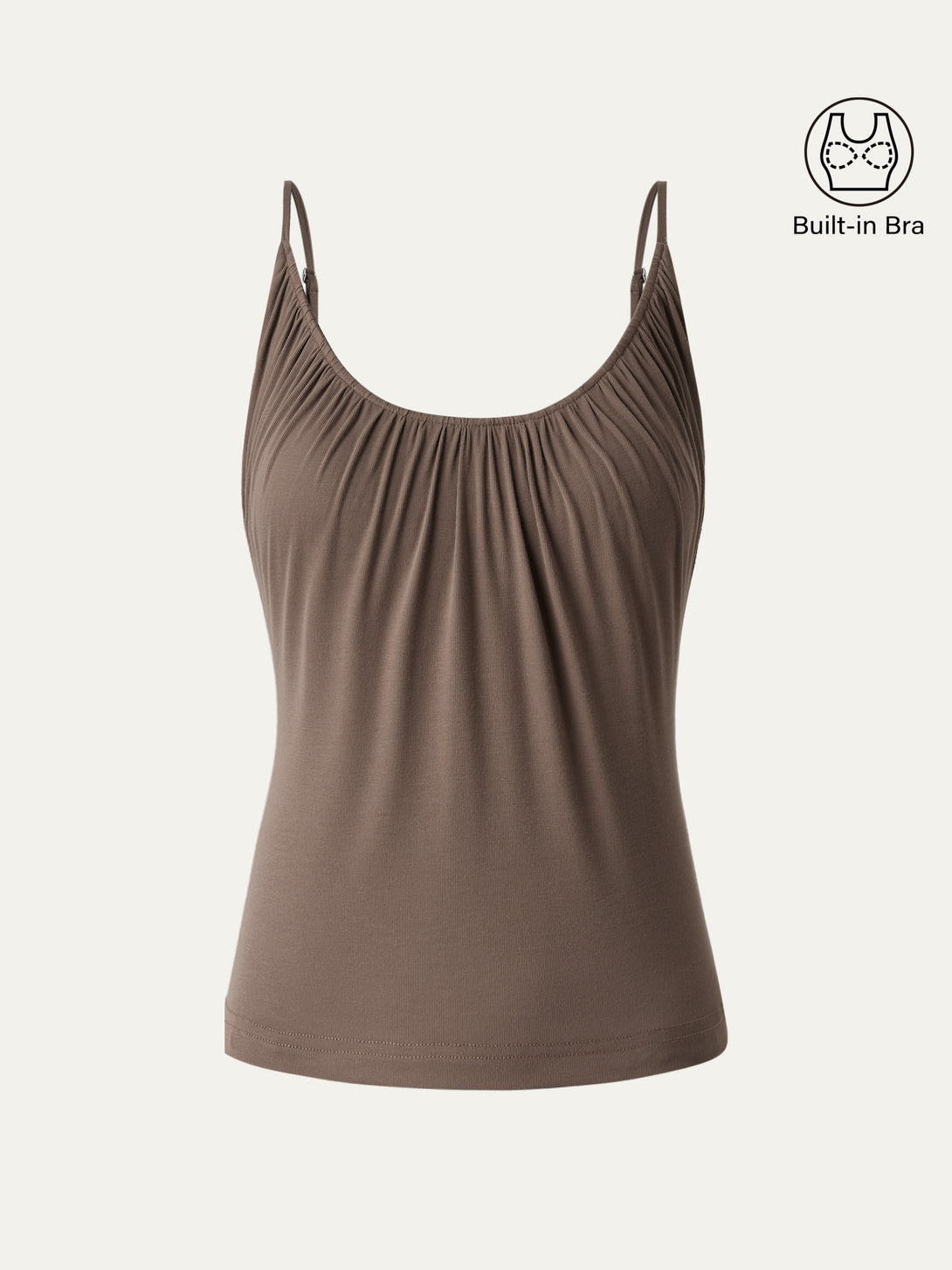 Scoop Neck Gathered Spaghetti Brami Top Hip Length Iced Mocha