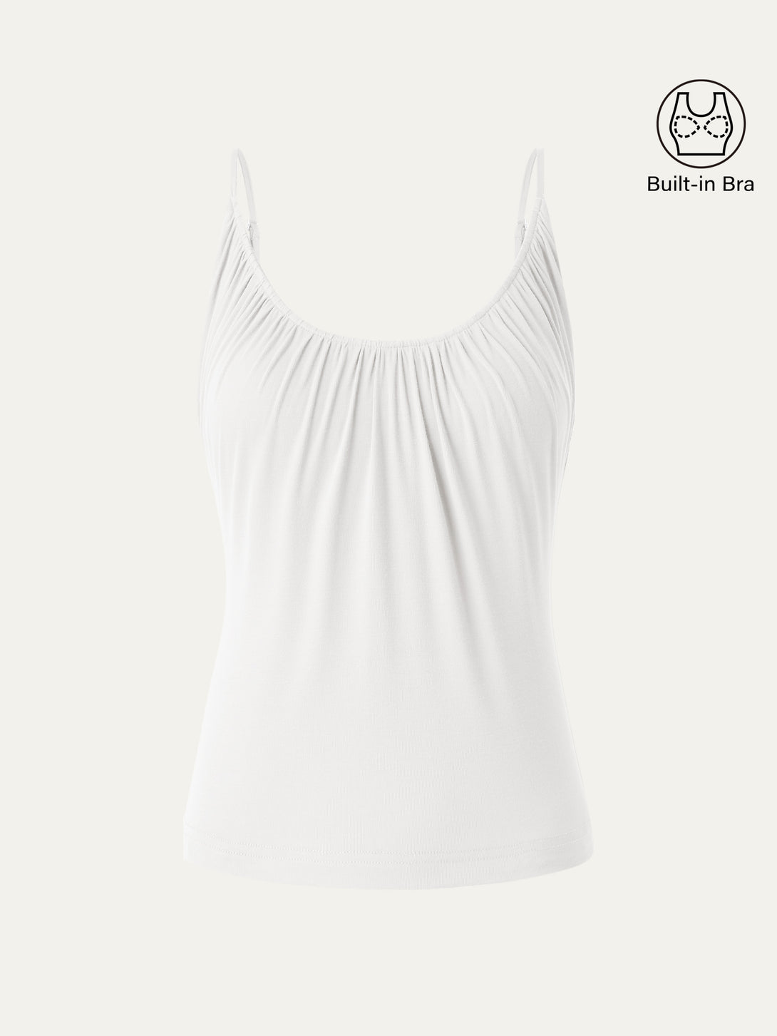 Scoop Neck Gathered Spaghetti Brami Top Hip Length Pure White