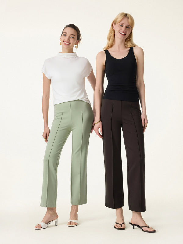Wrinkle-Resistant High Rise Cropped Flare Leg Travel Pants