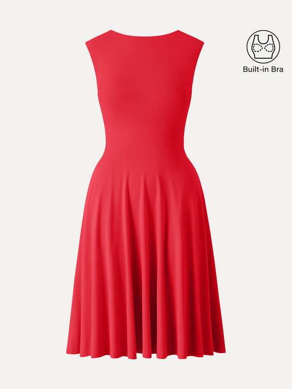 OGLmove SkinKiss Boatneck Wide Shoulder Bra Dress with Pockets Red S