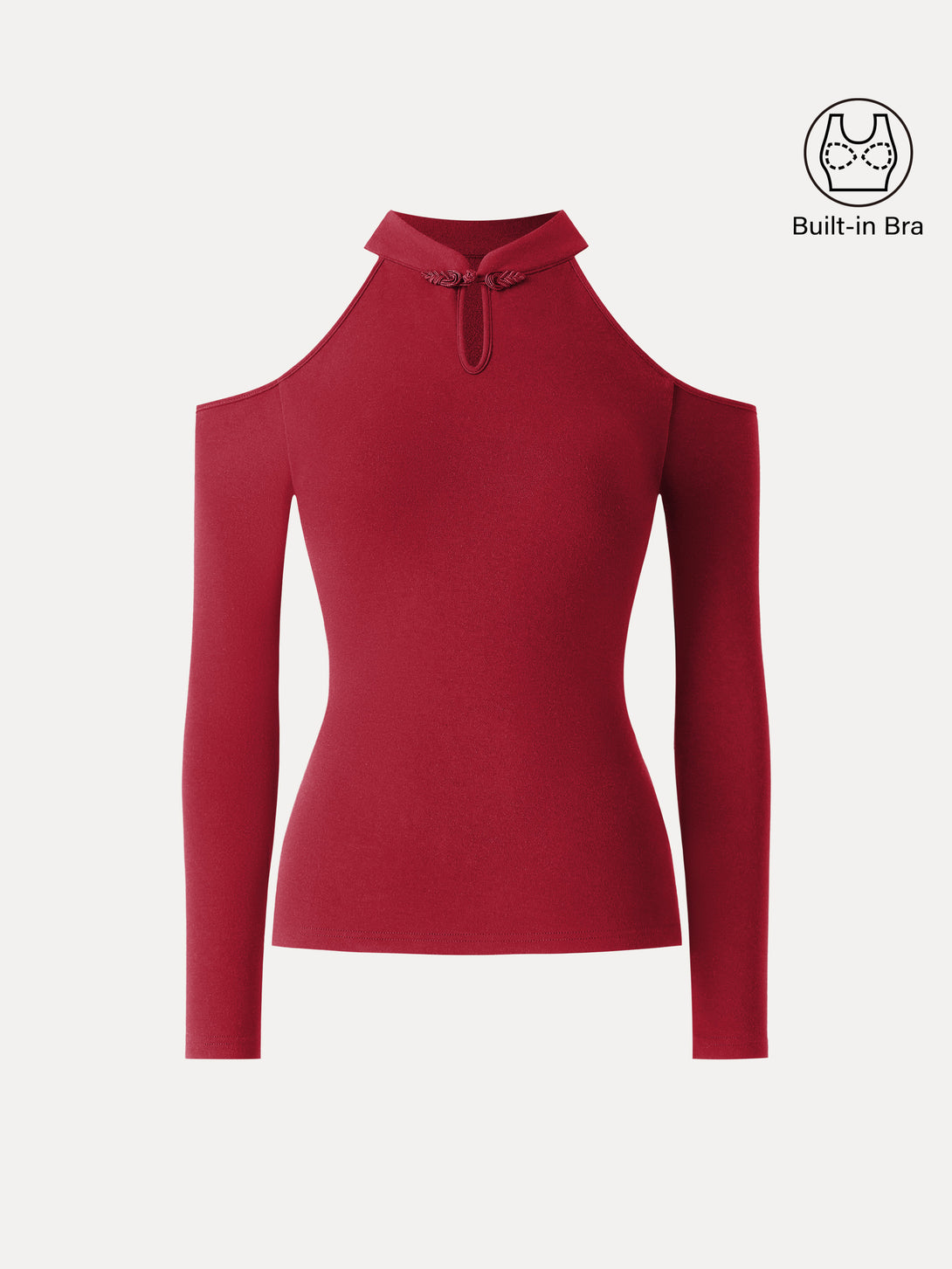 Cutout Shoulder Mandarin Collar Going-out Brami Luxe Red XS