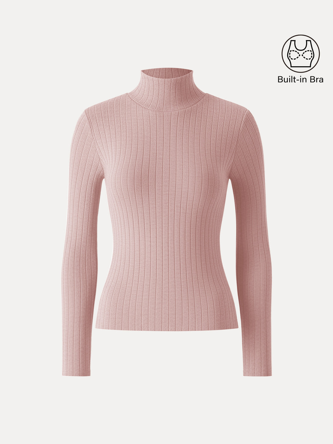 Turtleneck Wide Ribbed Long Sleeve Brami Peach Pink XS