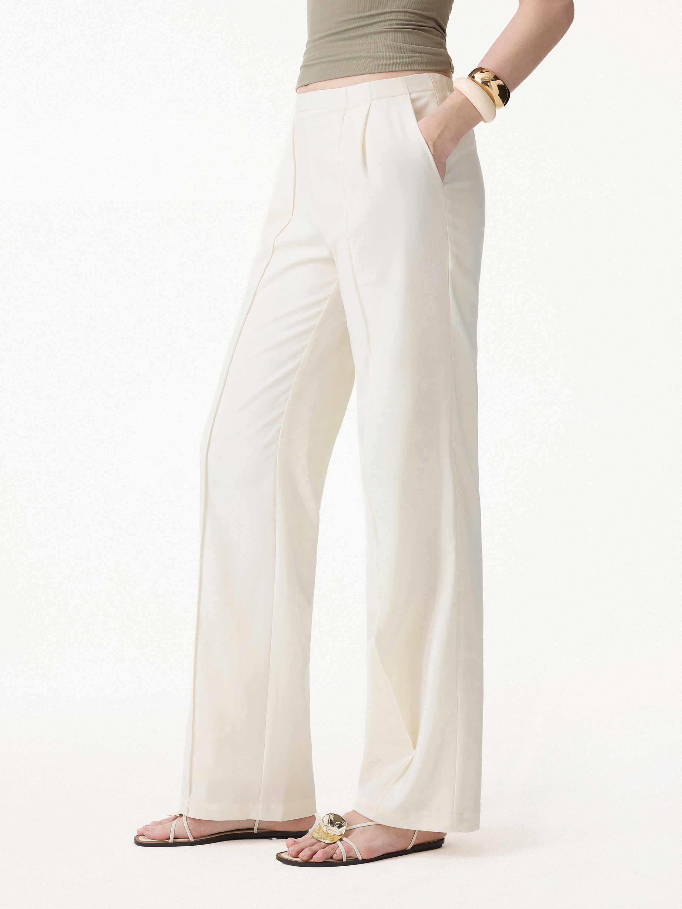 Lyocell Linen Pintuck Wide Leg Vacay Pant