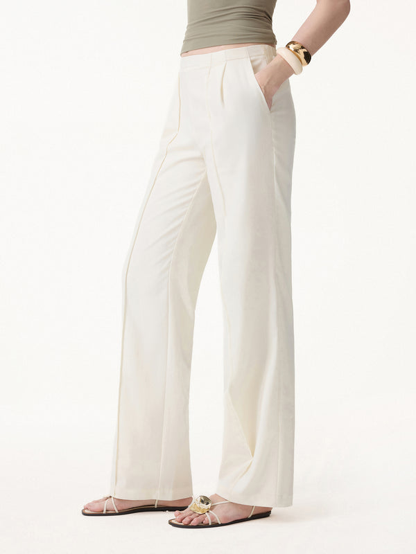 OGLmove Lyocell-Linen Pintuck Wide Leg Vacay Pants Regular Eggnog