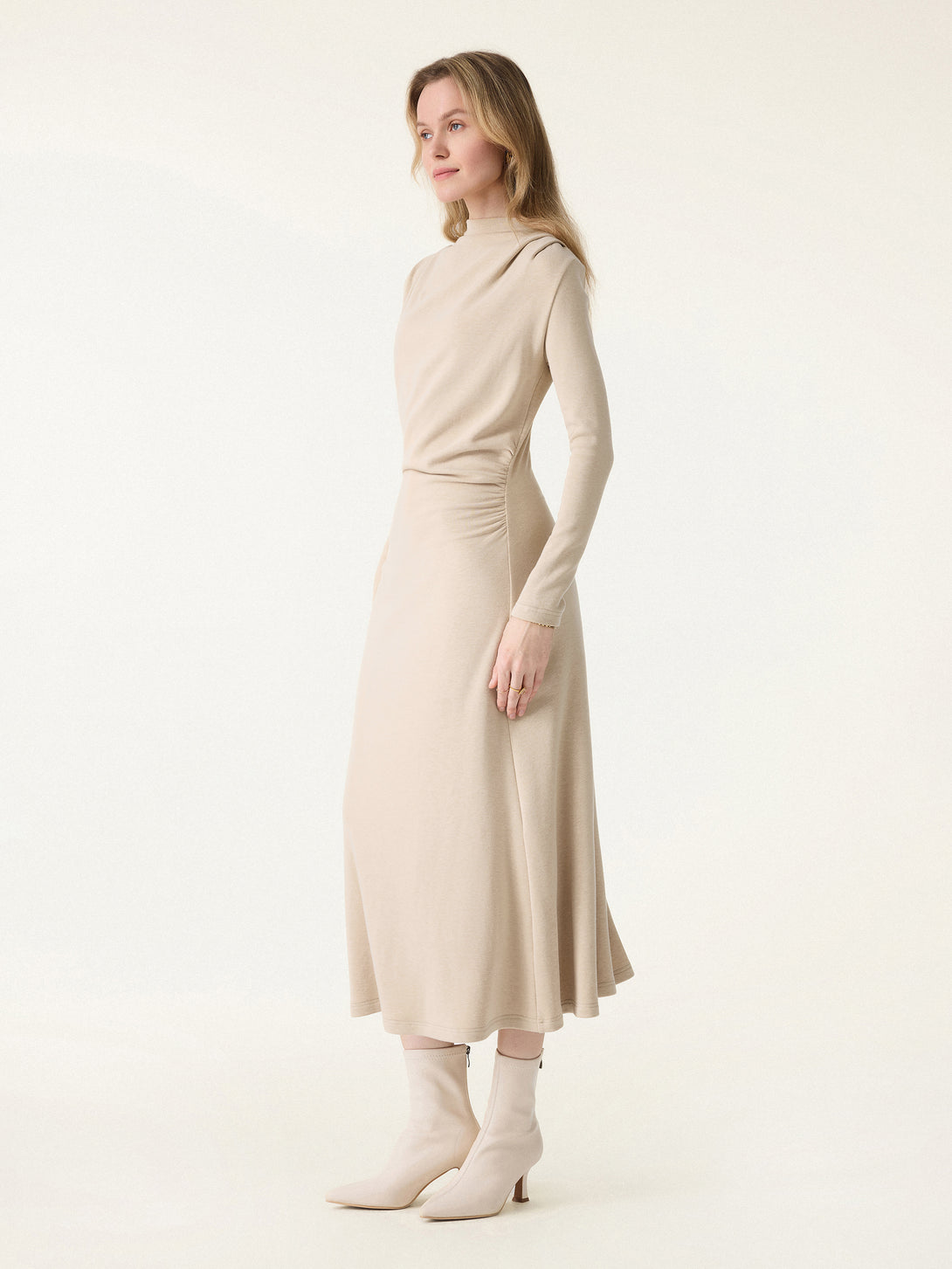ProWarm Ruched Mockneck Fit-and-Flare Midi Dress