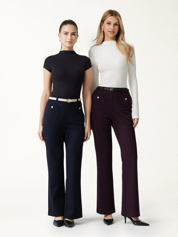 OGLmove Bamboo-Blend Mid-Rise Flared Pants with Pockets