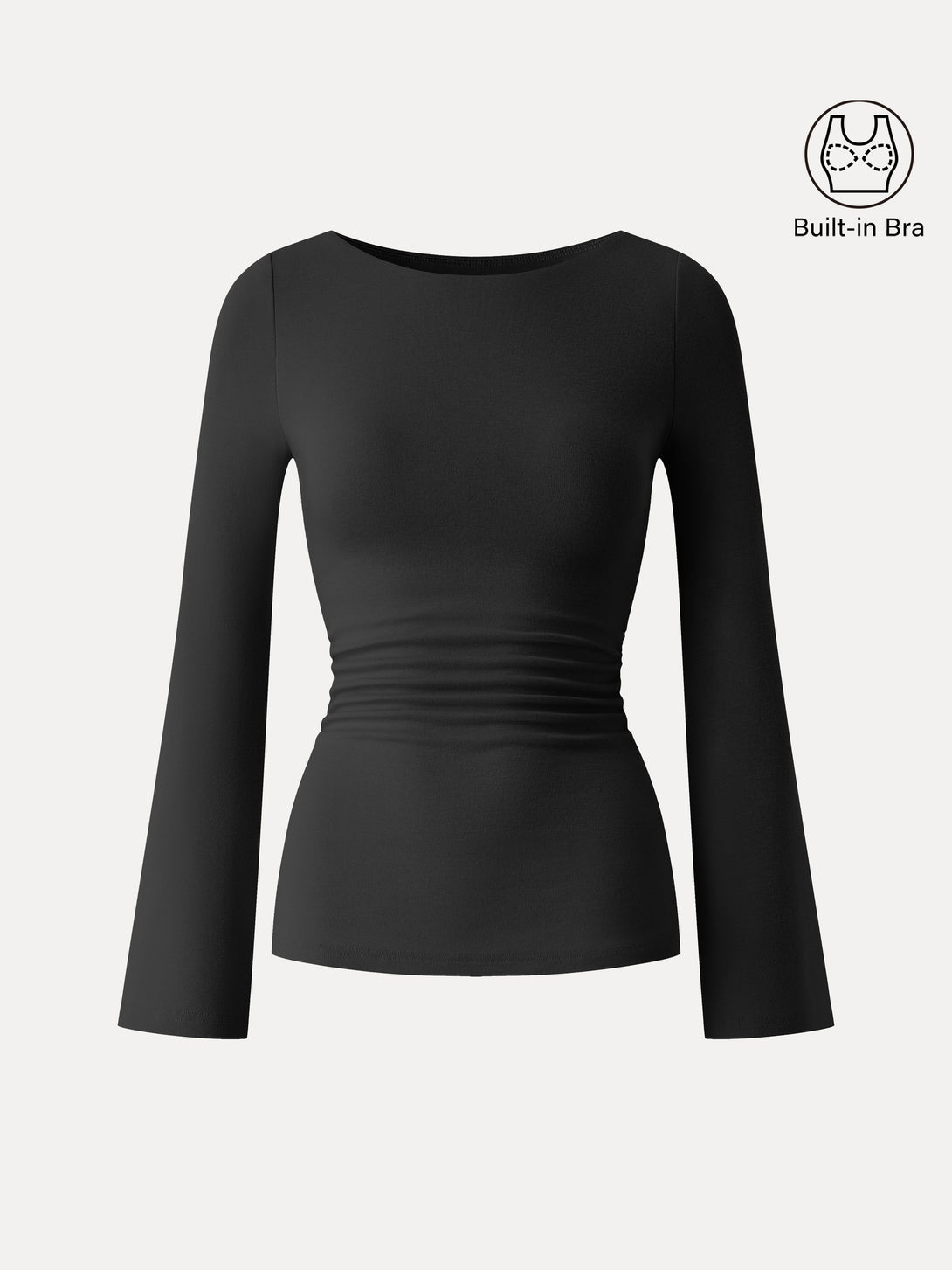 Boatneck Bell Sleeves Ruched Brami Top Black XS