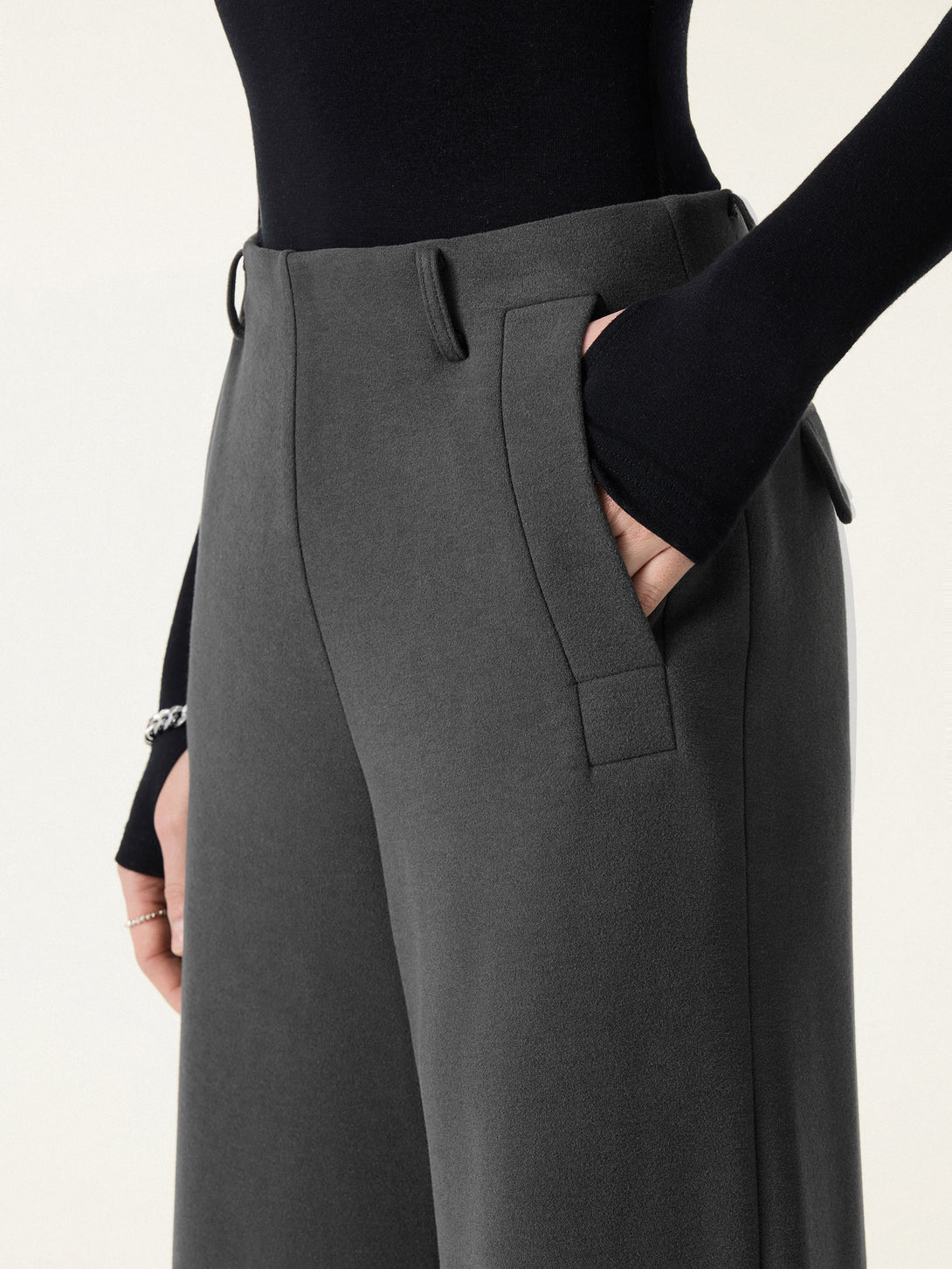 Tummy-Control Mid Rise Ultra-Wide Leg Pants with Pockets