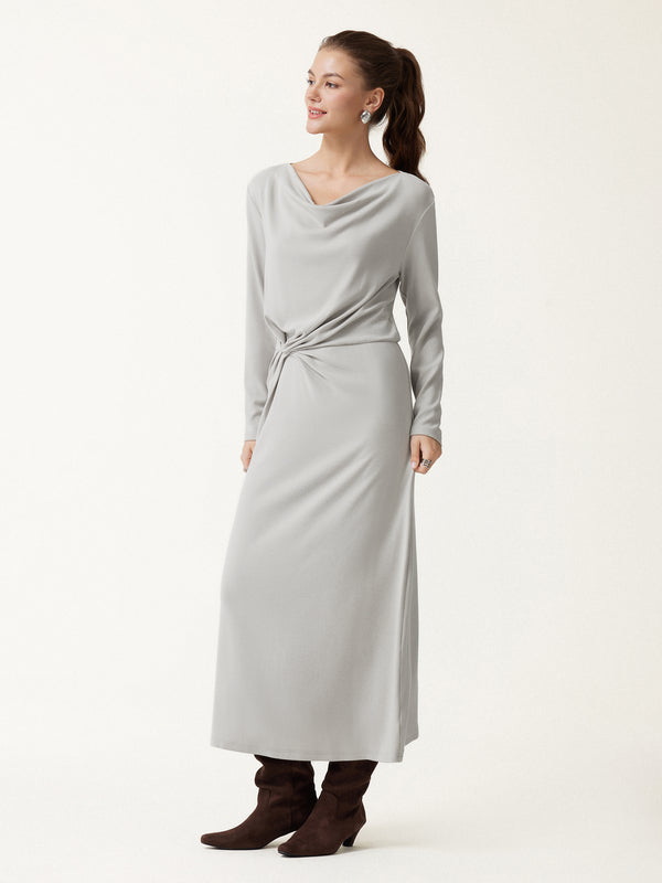 OGLmove LiteWarm Cowl Neck Long Sleeve Tucked Midi Dress