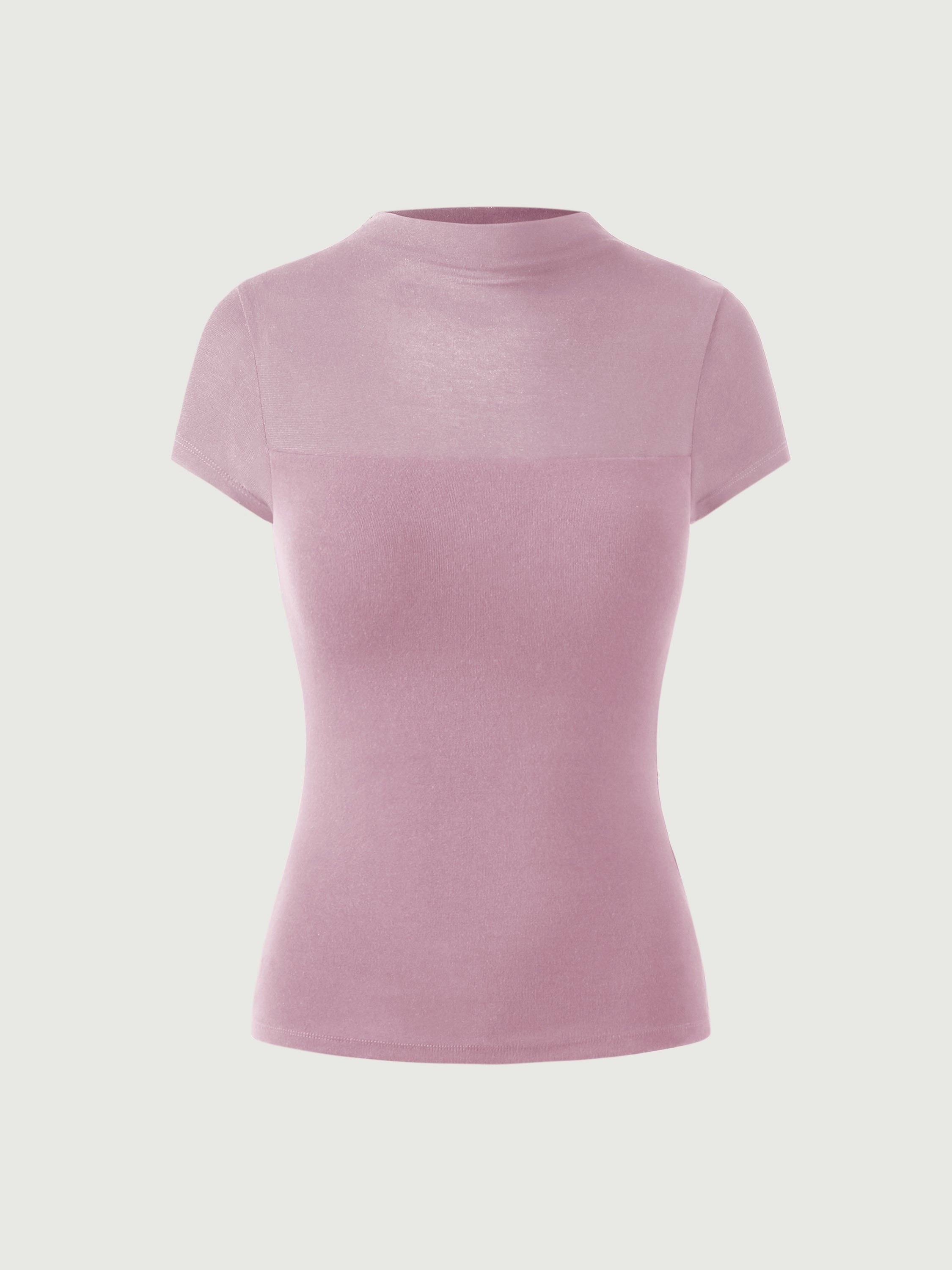 Tencel Wool Semi-Sheer Mockneck Cap Sleeve Brami Top - Millenial Pink