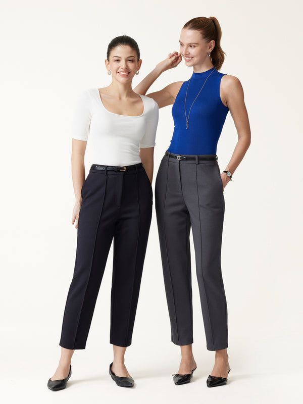 OGLmove Modal Blend Ponte High-Rise Ankled Slim-Straight Pants with Pockets