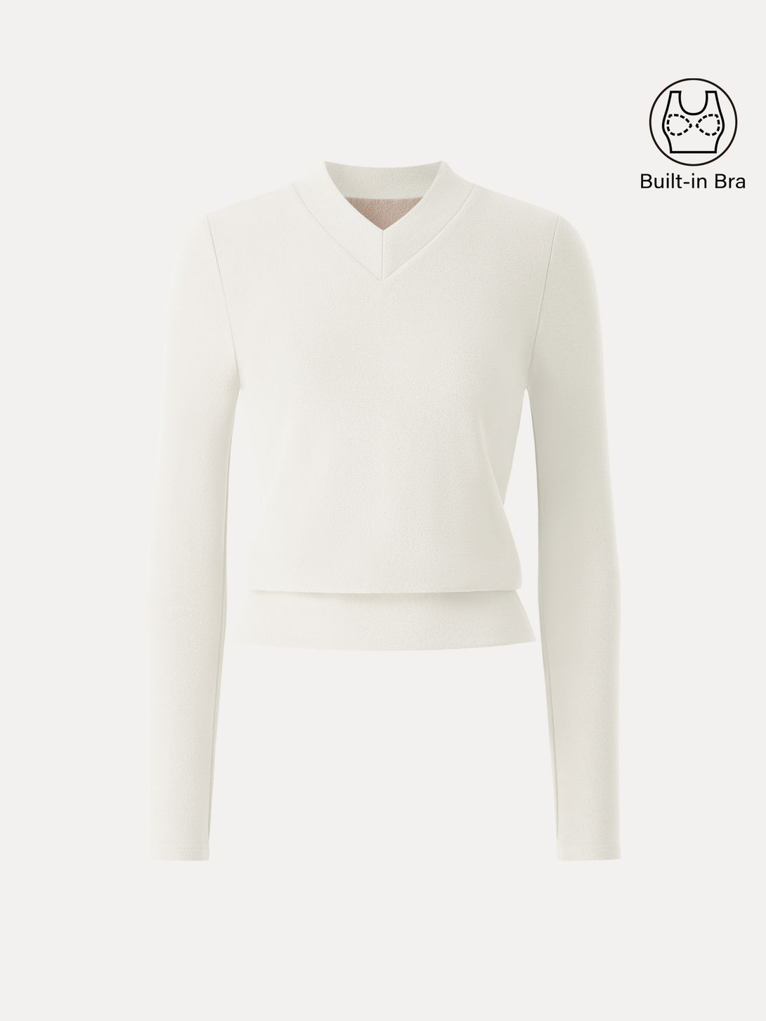 MaxWarm V-neck Long Sleeve Brami with Banded Hem Milk Cream XS