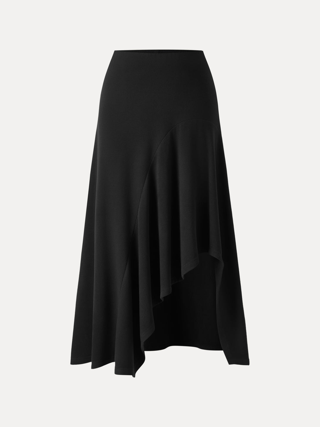 Flowy A-line Asymmetrical Midi Skirt Black XS