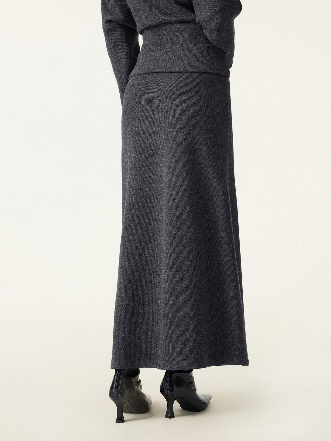 Cozy Ribbed Fold-Down Waistband A-line Maxi Skirt