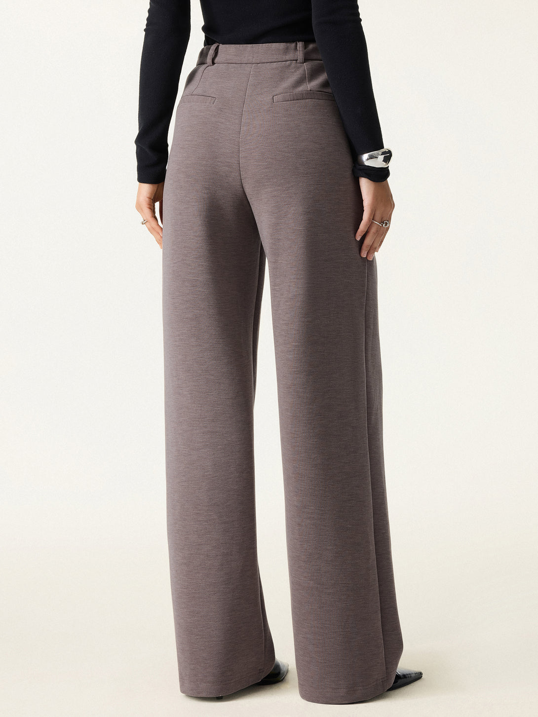 Cozy Warm High Rise Slanted Fly Front Wide Leg Pants