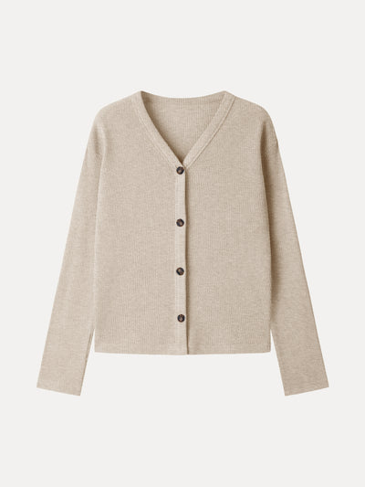 Cozy Rib V-Neck Button-Fronted Cardigan Heather Pinky Mist XS