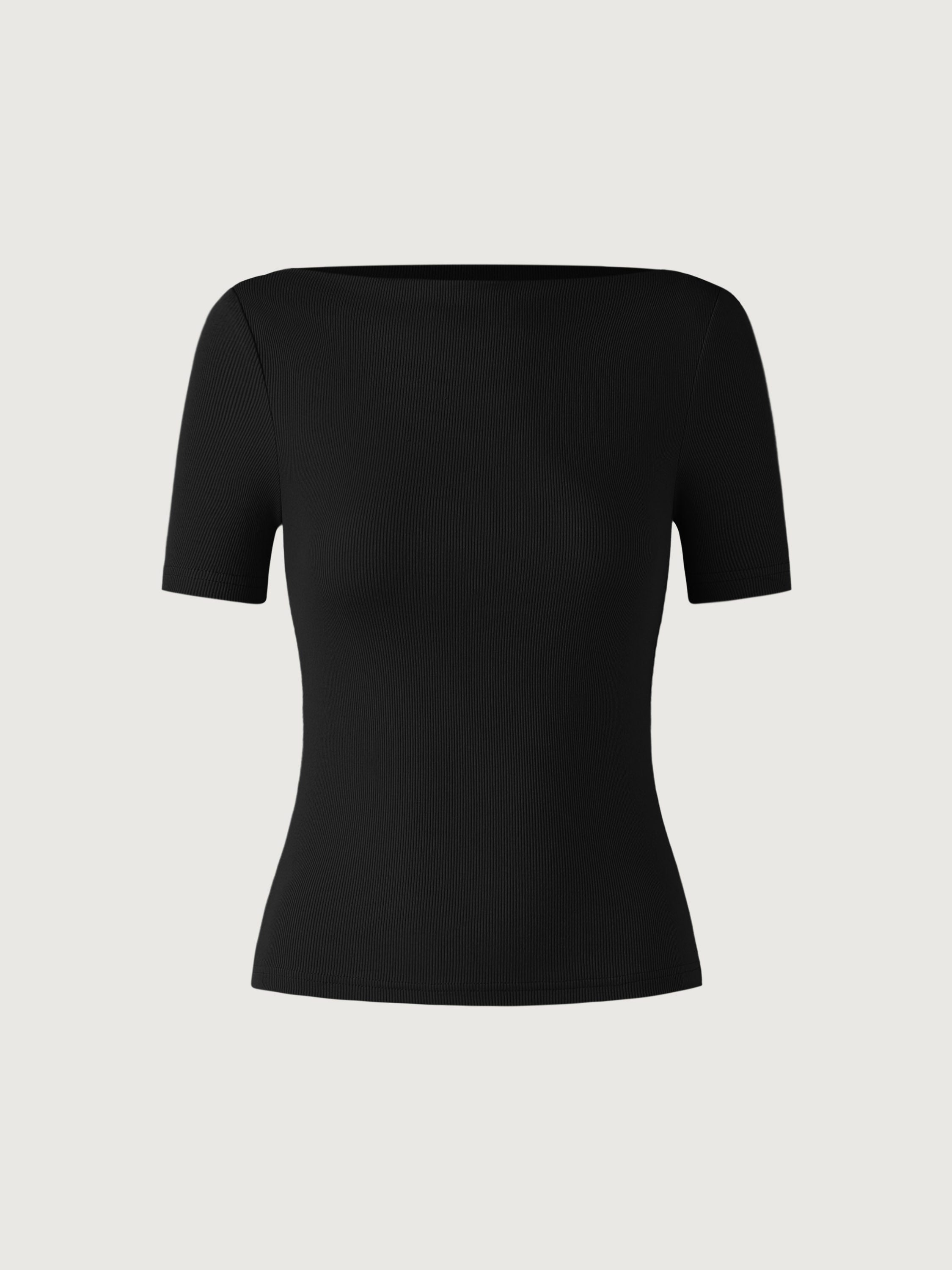 Cotton Fine-Rib Fitted Boatneck T-Shirt - Black