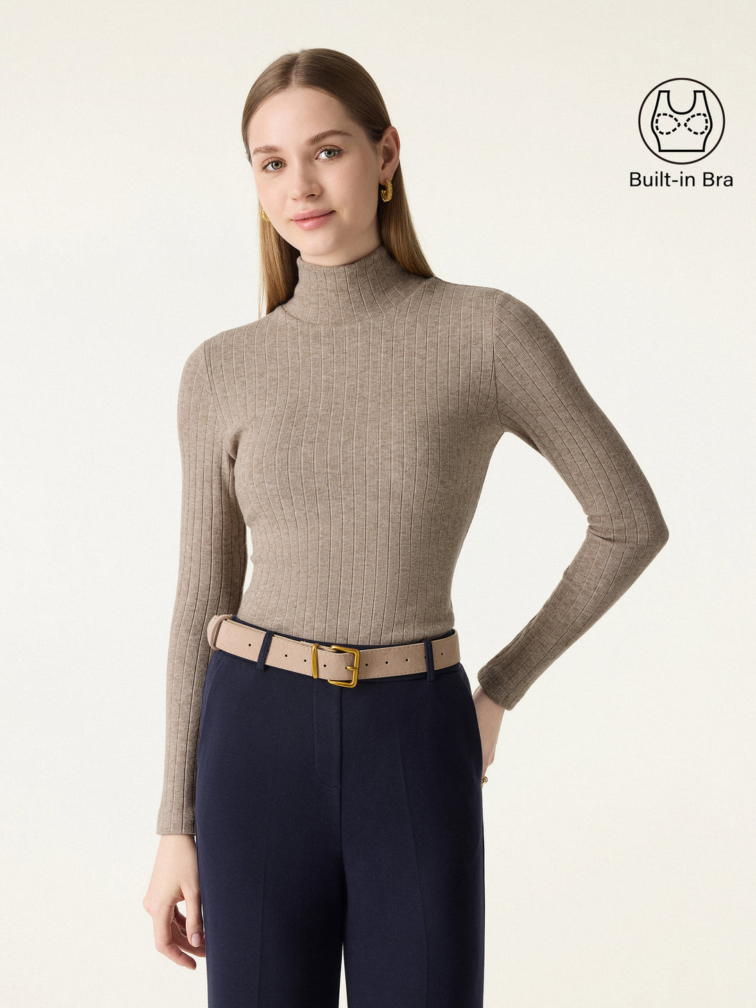 Turtleneck Wide Ribbed Long Sleeve Brami