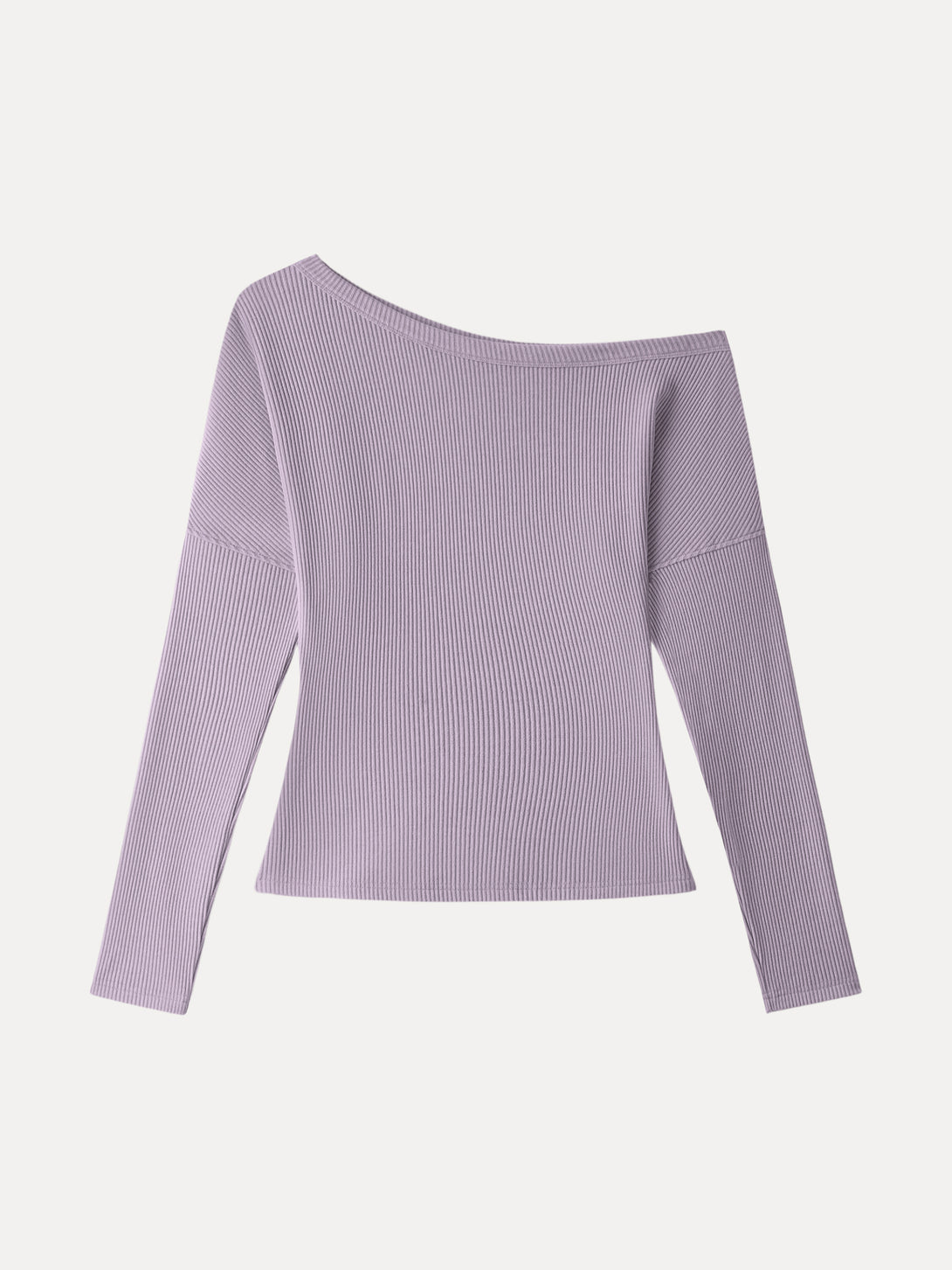 Ribbed Asymmetrical Neckline Long Sleeve Top Heather Lilac XS