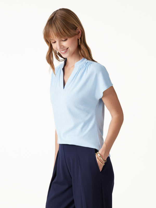 OGLmove Eco-Mousse® Collared V-Neck Top Light Baby Blue XXS