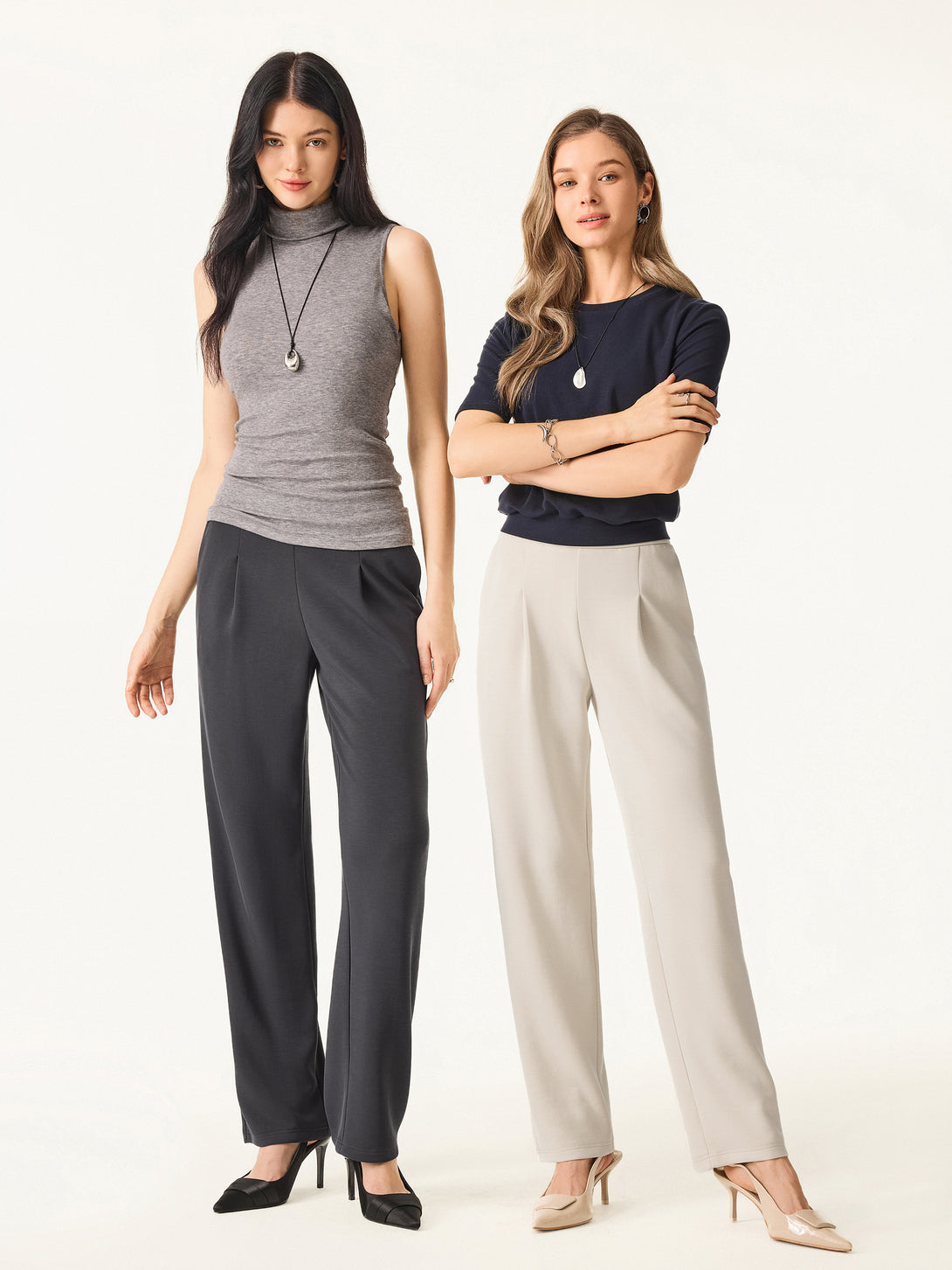 Sandwashed Spacer Mid Rise Straight Leg Pull-on Trousers with Pockets