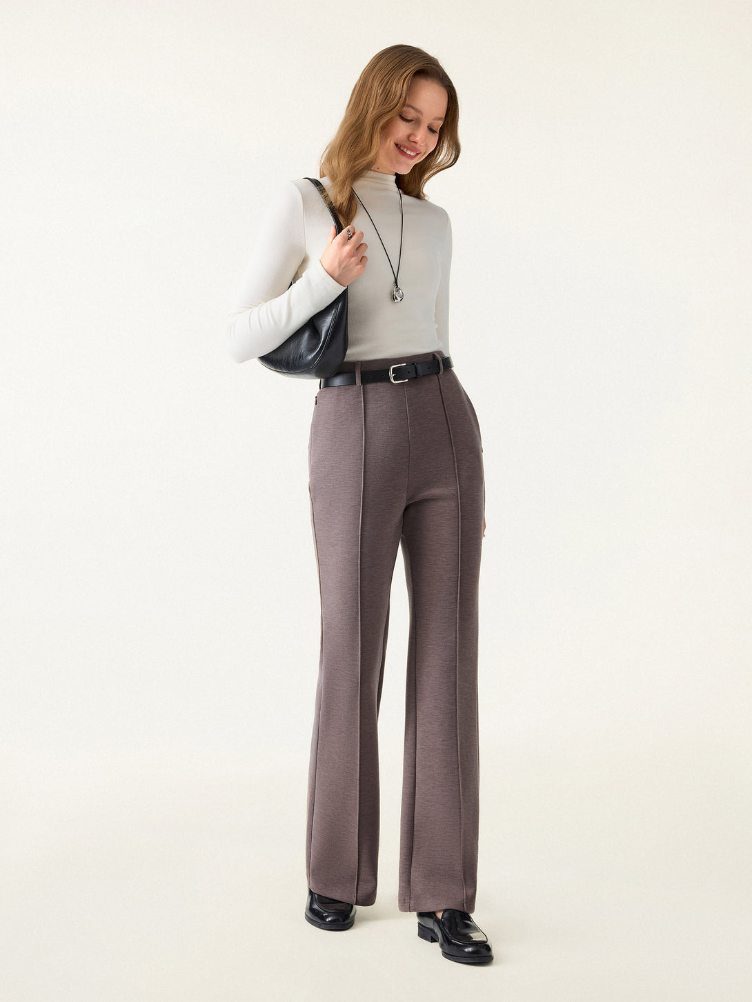 Double-Faced Cozy High Rise Pintuck Pull-on Pants with Pockets