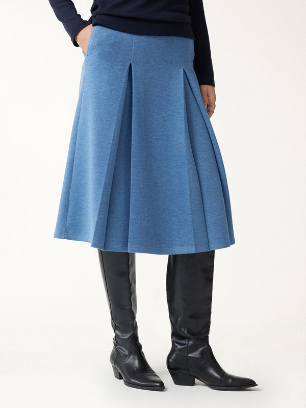 OGLmove FuzzLuxe Mid-Rise Tucked A-Line Midi Skirt with Pockets Heather Rock Blue XXS
