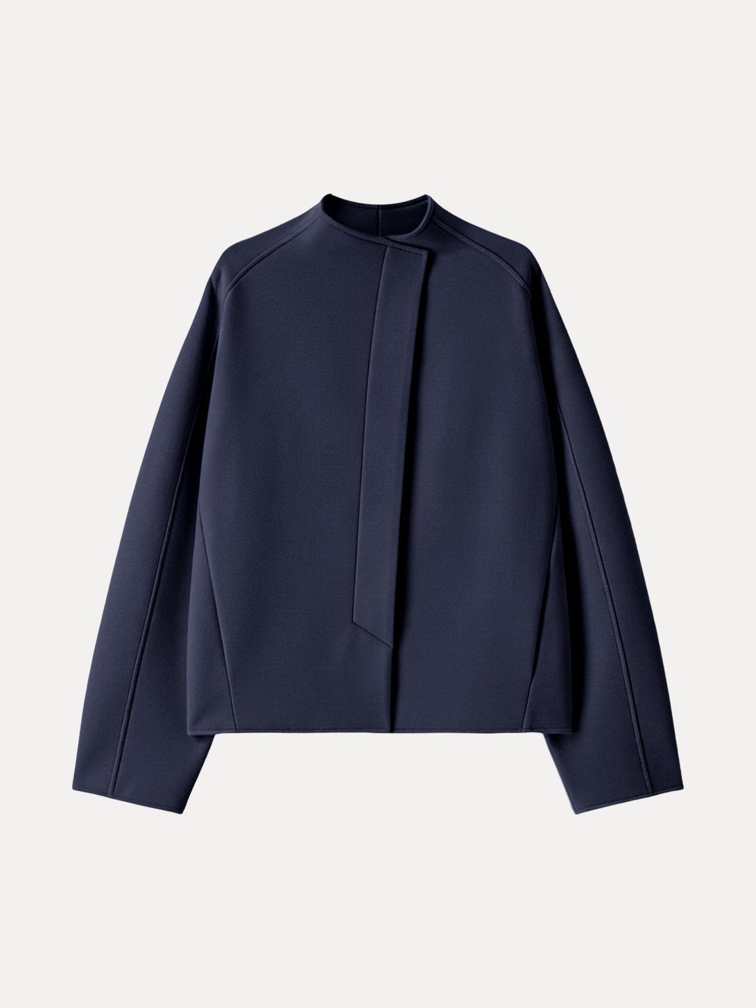 Minimalist Stand Collar Cropped Jacket with Pockets Universe Navy XS