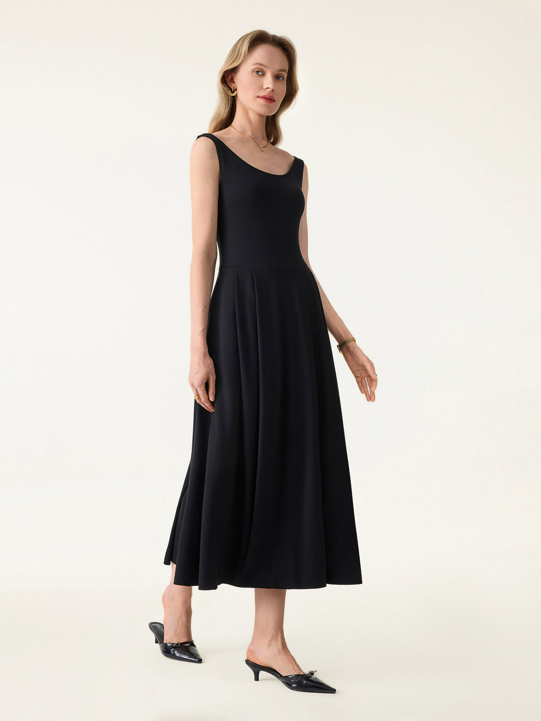 Balletic Scoop Neck Midi Brami Dress with Pockets