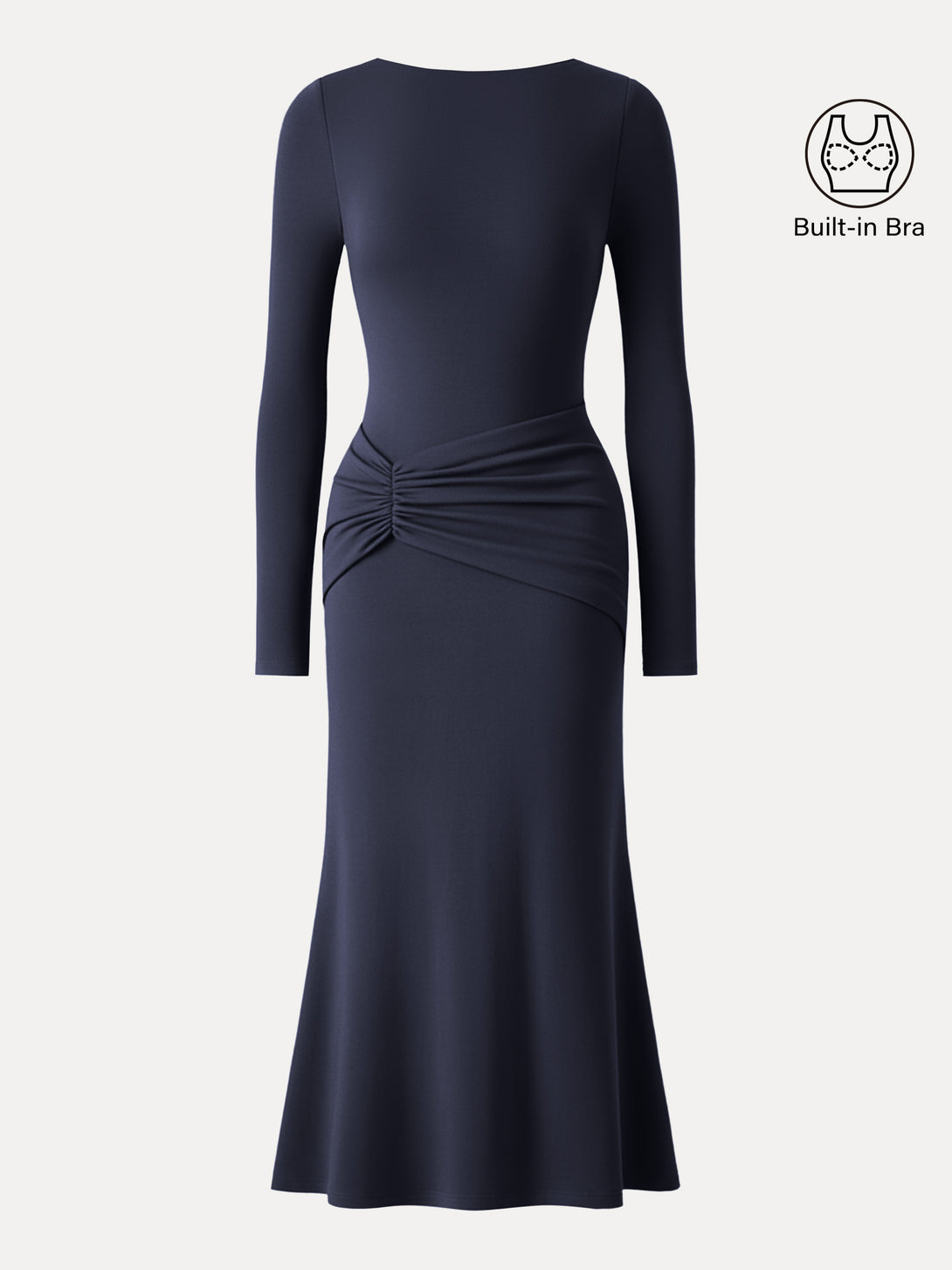 ProWarm Boatneck Gathered Waist Midi Brami Dress Midnight Navy XS