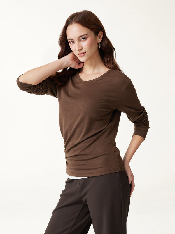 OGLmove LiteWarm V-Neck Long Sleeve Ruched Top