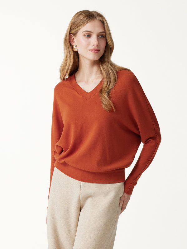 OGLmove ProWarm V-Neck Long Sleeve Banded Hem Top Autumn Orange XXS