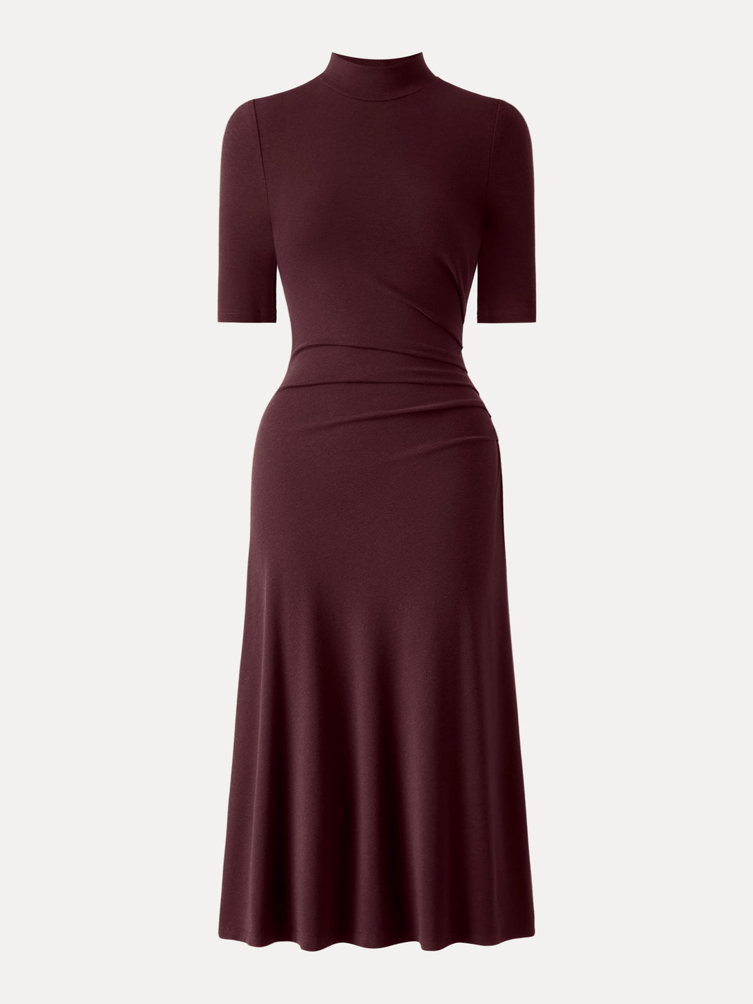 Mockneck Elbow Length Sleeve Tucked Midi Dress