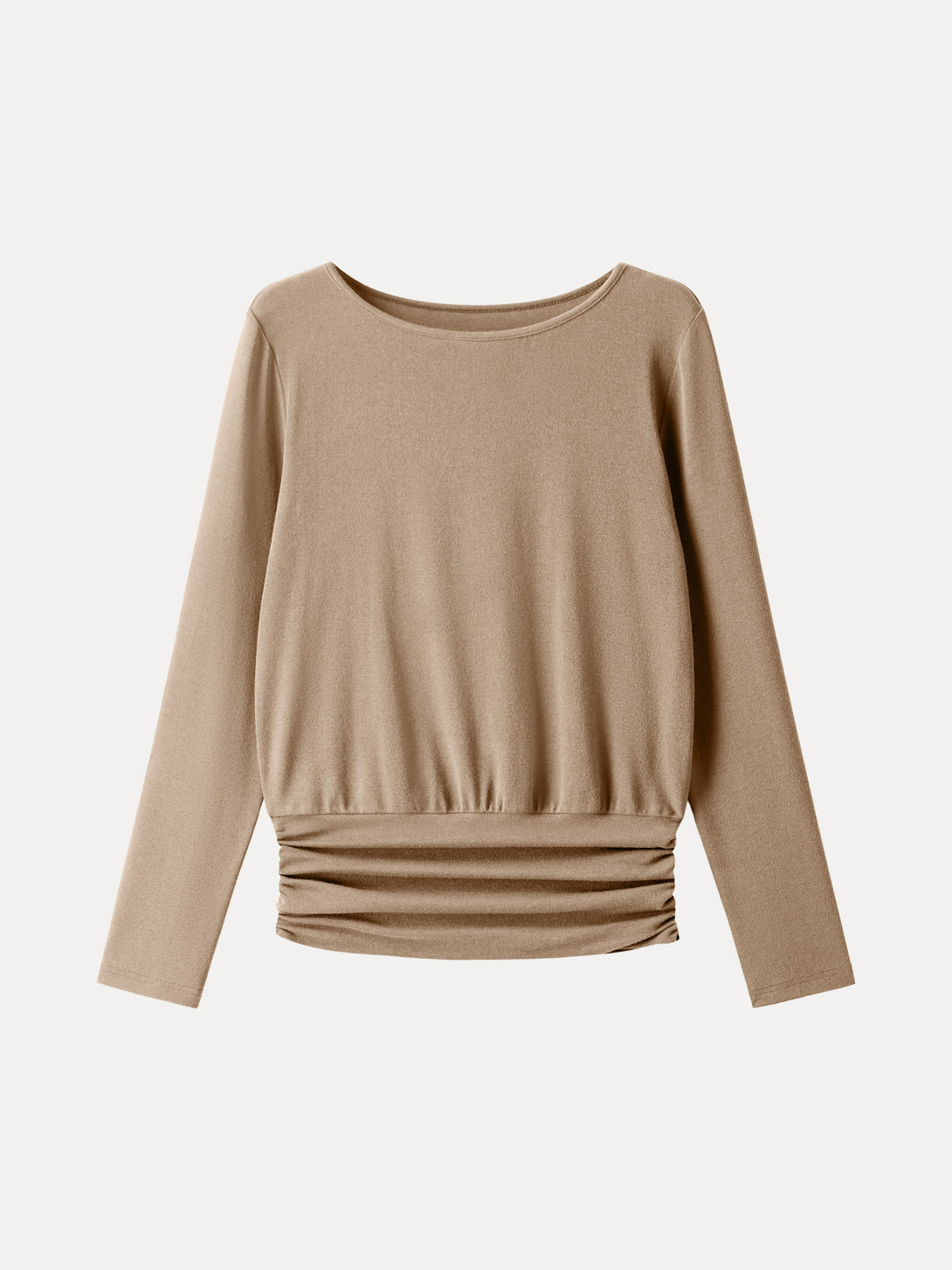 Light Warm Round Neck Side Ruched Top Nude XS