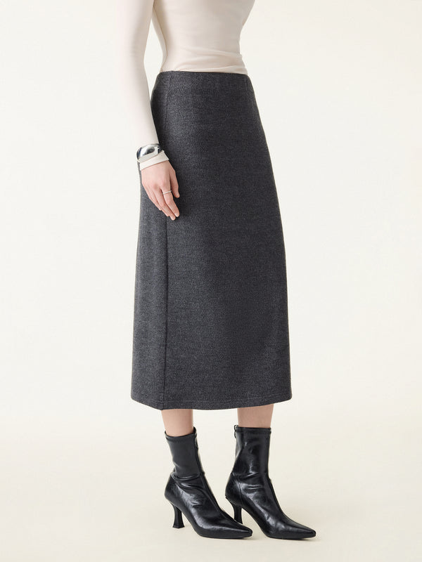 Ribbed H-line Pull-on Midi Skirt Heather Black XS